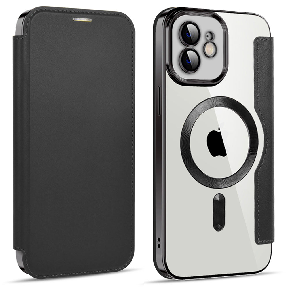 Phone Cover for iPhone 12 6.1 inch Compatible with MagSafe RFID Blocking Card Slots Full Protection PU Leather TPU Electroplating Clear Back Flip Case with Lens Film Phone Cover for iPhone 12 6.1 inch Compatible with MagSafe RFID Blocking Card Slots Full Protection PU Leather TPU Electroplating Clear Back Flip Case with Lens Film